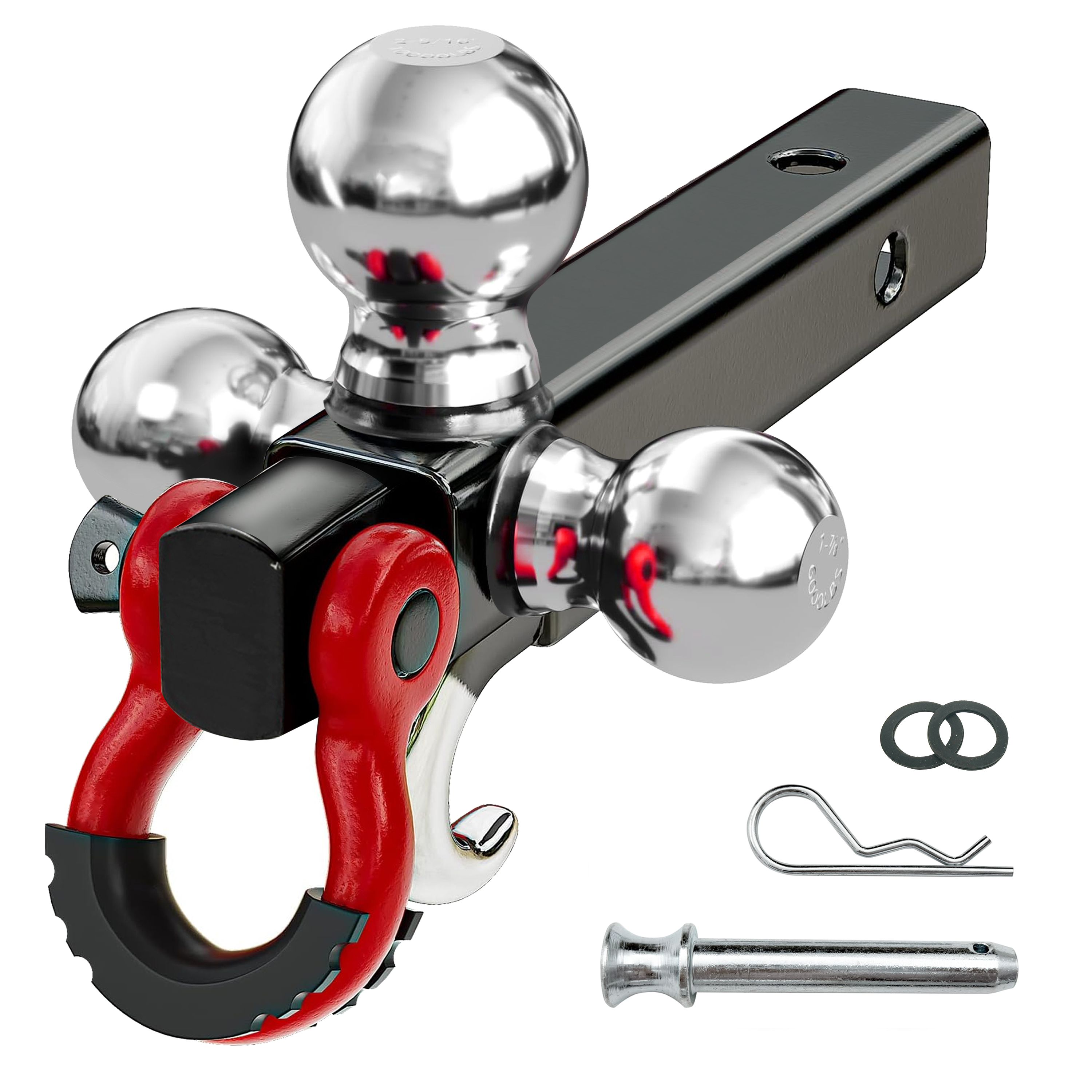 2" Hitch Receiver 3-Ball with Swivel Shackle Hook & Hitch Pin